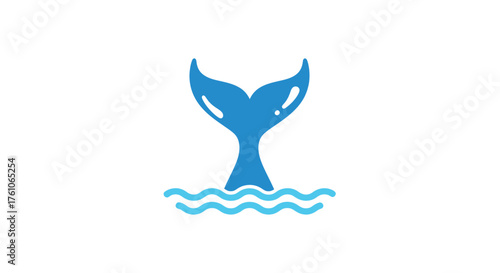 Blue Whale Tail Emerging from Stylized Ocean Waves.