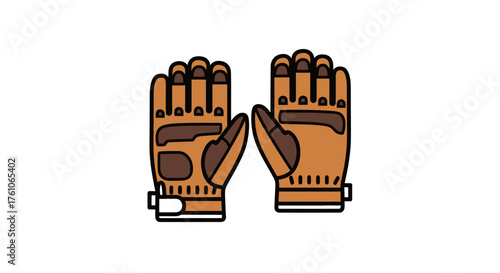 A pair of brown leather motorcycle or tactical gloves illustrated in a flat vector icon style.