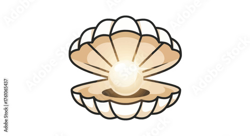 Open Seashell Revealing a Luminous Pearl.