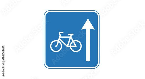 Blue Square Bicycle Path Sign with Upward Arrow.