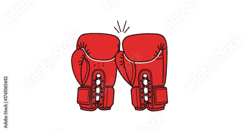 Pair of Red Boxing Gloves Clashing Sports Equipment.