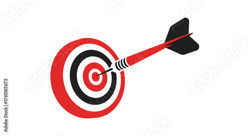 Red and Black Dart Hitting the Bullseye of a Target.