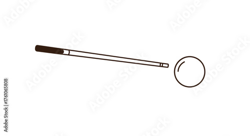 Minimalist line art illustration of a pool cue stick and a white cue ball.