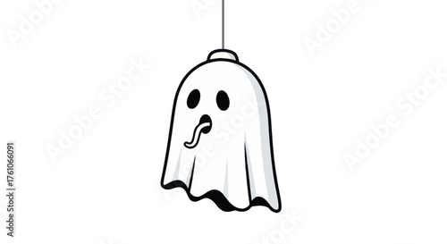 Cute Cartoon Ghost Character Hanging with Tongue Out.