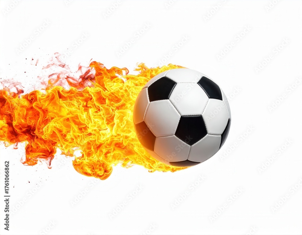 Fototapeta premium Soccer ball burning with flame streak on white