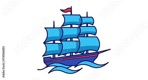 tall ship sailing old vessel on blue ocean waves with red accent conveying adventure and travel ideal for nautical themes and maritime history