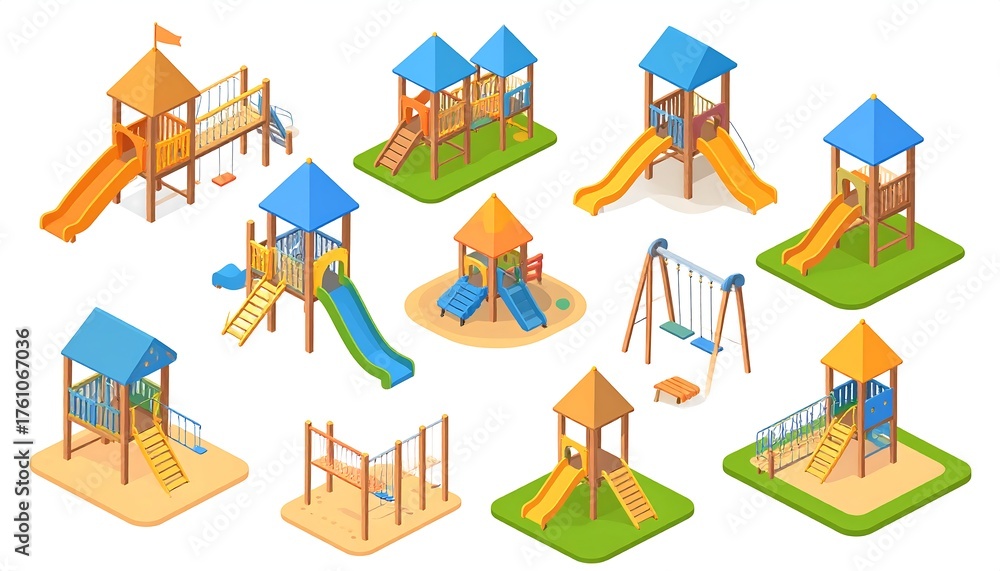 Fototapeta premium Colorful playground equipment isometric view