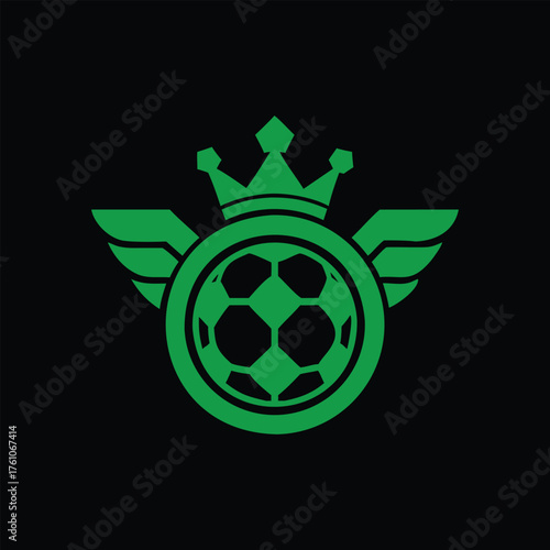 Royal Soccer Emblem with Wings and Crown