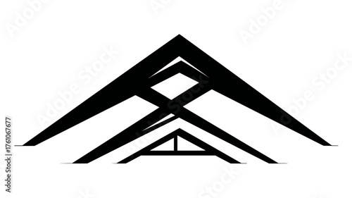 Abstract geometric pattern with nested black triangles, creating a minimalist stylized peak or roof effect on a clean white background.