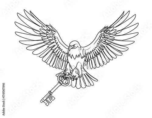 Eagle with key, soaring