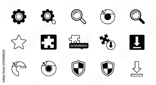 Set of Icons Representing Technology and Downloads