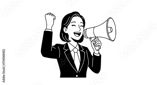 Businesswoman with Megaphone Announcing Exciting News with Enthusiasm