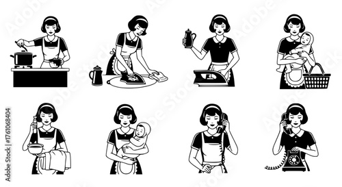Vintage Housewife Lifestyle Various Domestic Chores