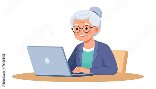 Elderly woman using laptop