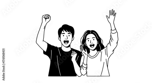 Excited Young People Celebrating Success Together