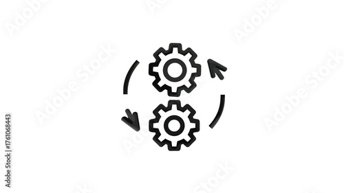 Process and workflow gears icon with circular arrows. System development, engineering, settings, technology, automation concept.