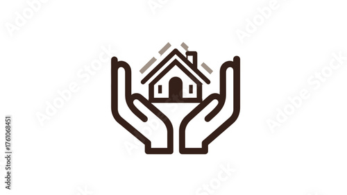 Hands protecting a house, concept of home insurance, property care, housing security, real estate safety, and family shelter.