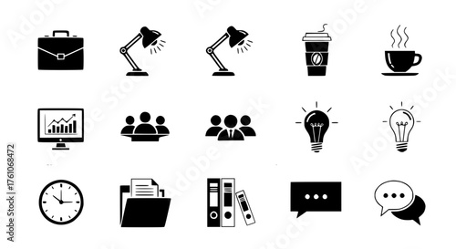 Business Office Work Icons Set Modern Collection