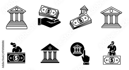 Financial Transaction and Banking Services Icons Collection