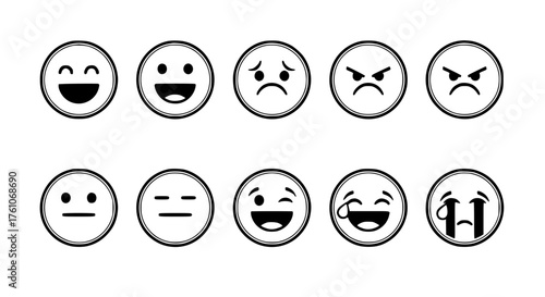 Collection of Diverse Emoji Faces Expressing Various Emotions
