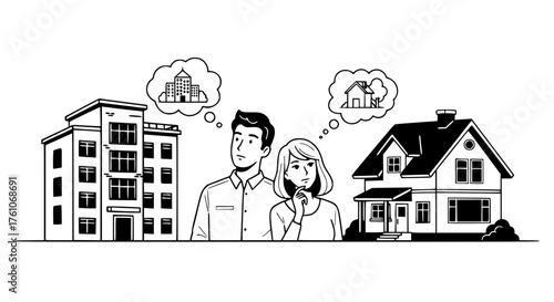 Couple Deciding Between Apartment Living and House Ownership