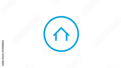 Simple blue outline home icon in a circular frame on a white background, representing house, property, real estate, website or app navigation.