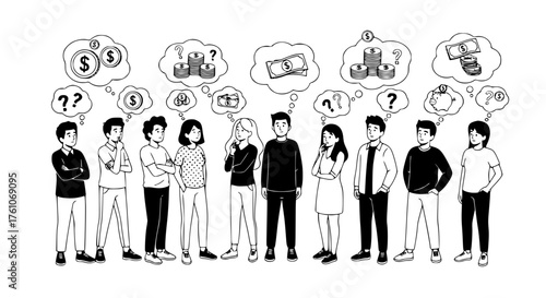 Diverse Group of People Wondering About Financial Decisions and Future Investments