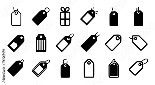 Collection of diverse shopping and product tag icons representing retail and commerce
