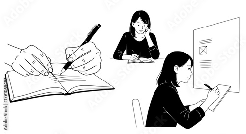 Student Focused on Studying and Writing Notes