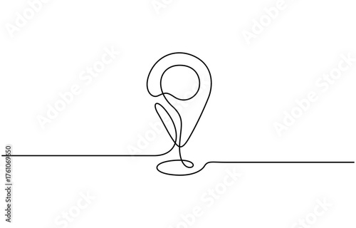 Location icon continuous one line drawing outline isolated on transparent background