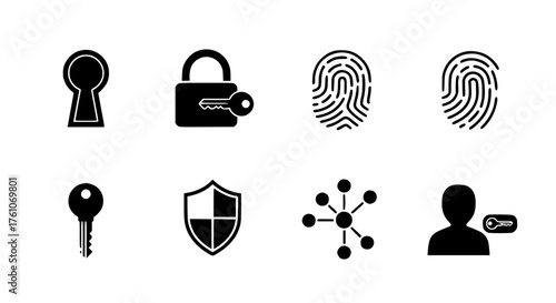 Digital Security Icons Representing Access Protection and User Authentication