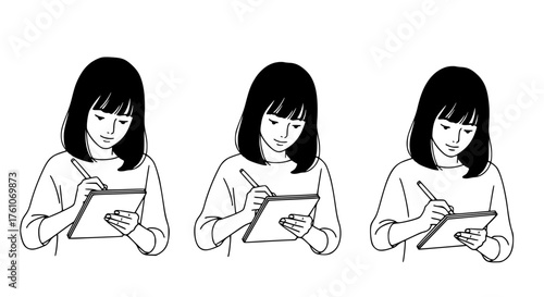 Three girls drawing digitally on tablets with styluses