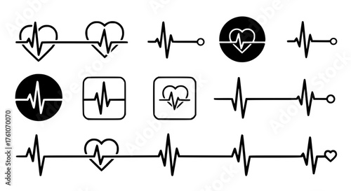 Collection of Heartbeat Line Icons Representing Health and Life