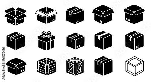 Collection of Isometric Cardboard Packaging Boxes and Crates