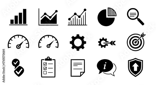Collection of Business and Financial Icons for Data Analysis and Performance Measurement