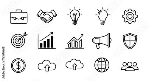 Collection of Business and Finance Icons Representing Growth and Success