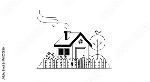 Charming Cottage with Smoke Rising from Chimney