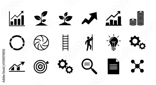 Collection of Icons Representing Business Growth and Development