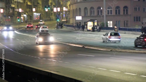 heavy traffic at night on the bridge in Belgrade