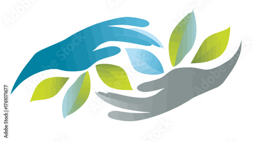 Caring hands holding vibrant green leaves, symbolizing nature conservation, environmental protection, sustainability, and ecological balance.