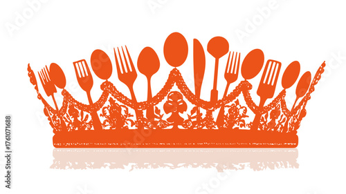 Gourmet Kitchen Crown: Elegant design of a crown made from forks, spoons, and knives, representing fine dining, catering, and culinary excellence.