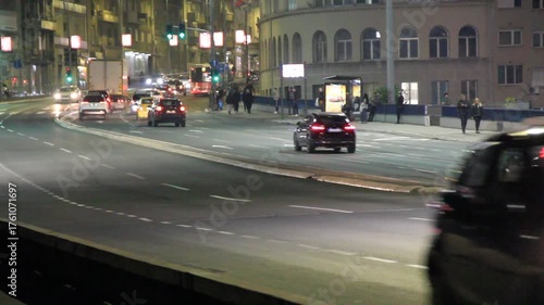traffic on the traffic bridge in Belgrade at night