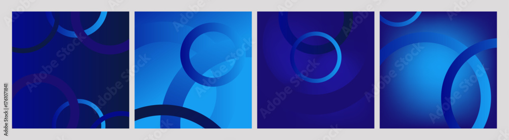 Obraz premium Set abstract sport blue backgrounds with rings. Gradient illustration.Vector