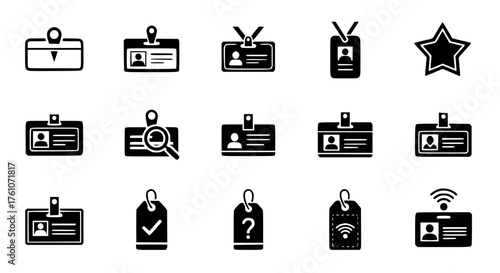 Collection of Identification Badges and Tags Icons Representing Access Security and Membership