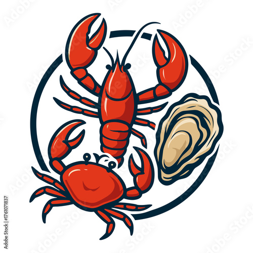 Seafood shop, Seafood, Crab, Shrimp, Oyster icon logo flat vector design