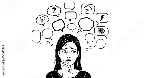 Woman with Many Thoughts and Emotions in Her Mind
