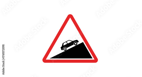 Warning Road Sign Depicting Steep Incline Ahead.