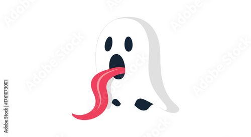 Cartoon Ghost with Long Red Tongue Sticking Out.