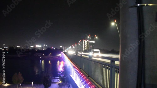 traffic on the traffic bridge in Belgrade at night