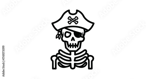 Cartoon Pirate Skeleton with Eye Patch and Hat.